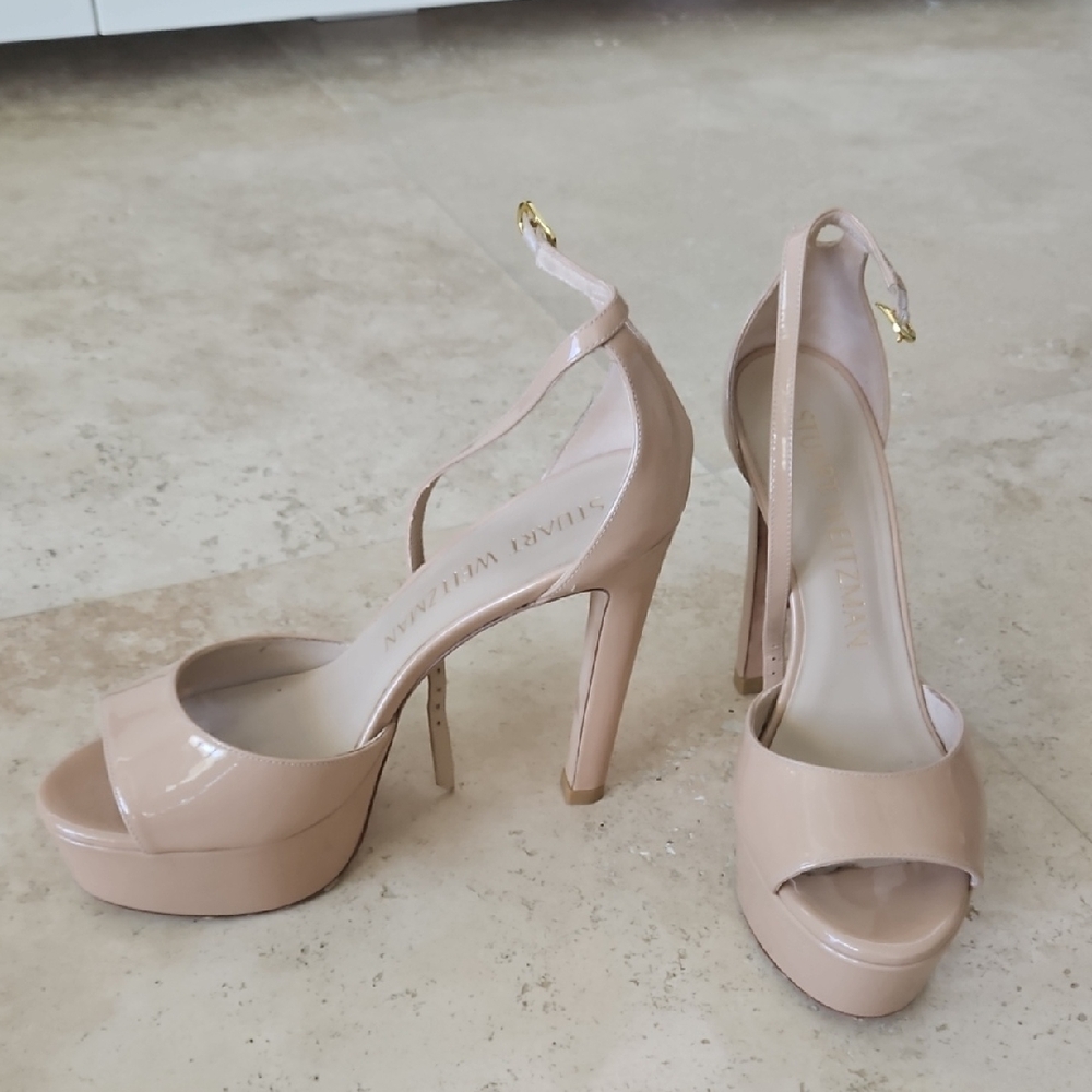 Stuart Weitzman Nude Patent Leather Platform Heels